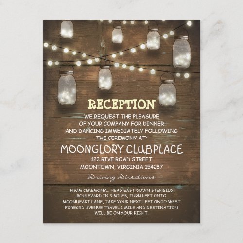 string lights and mason jars wedding reception enclosure card