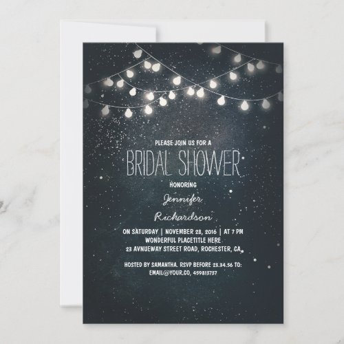 string lights and night sky stars bridal shower invitation