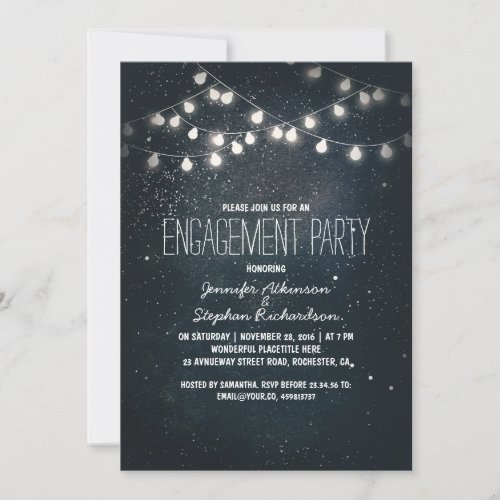 string lights and night sky stars engagement party invitation