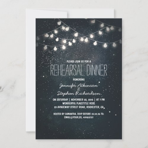 string lights and night sky stars rehearsal dinner invitation