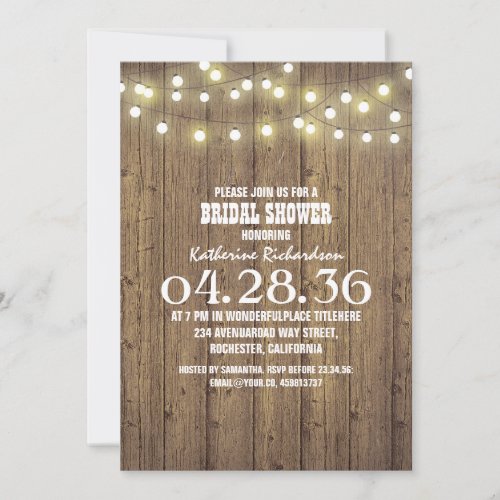 String Lights and Rustic Barn Wood Bridal Shower Invitation