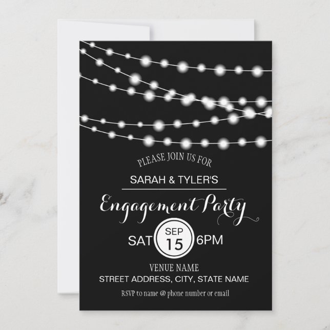 String Lights Any Color Engagement Party Invites (Front)