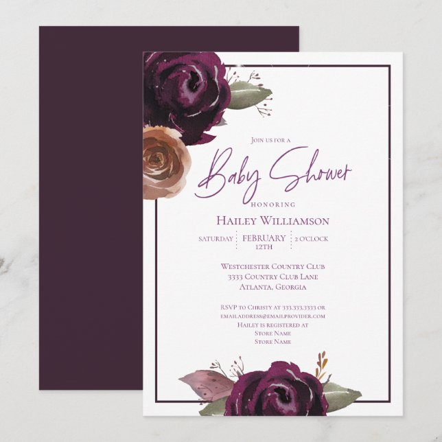 String Lights Baby Shower Pink Gold Purple Floral Invitation (Front/Back)