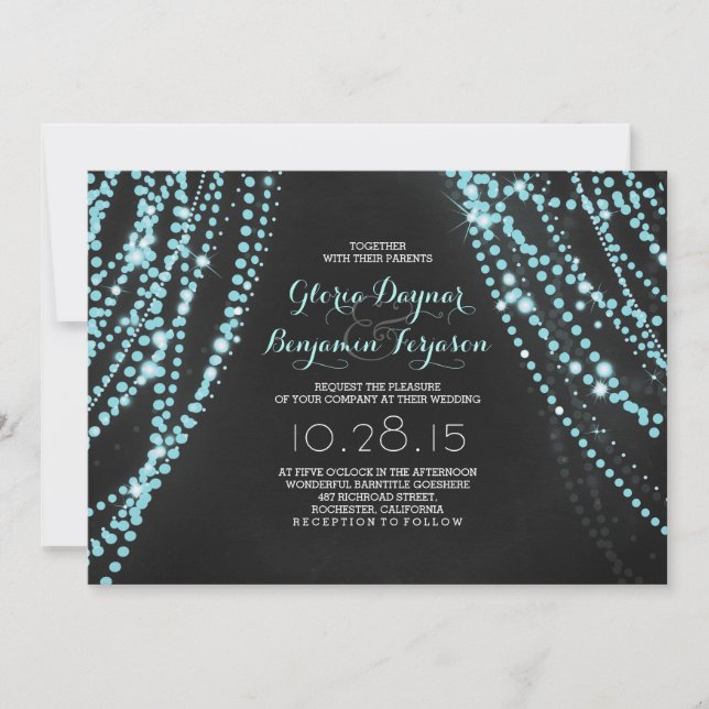 String lights Backdrop Turquoise Chalk Wedding Invitation (Front)
