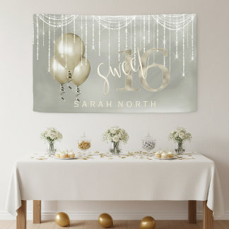 String Lights & Balloons Sweet 16 Champagne ID473 Banner