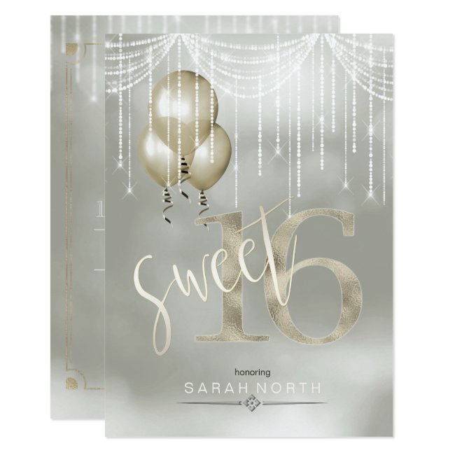 String Lights & Balloons Sweet 16 Champagne ID473
