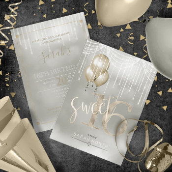 String Lights & Balloons Sweet 16 Champagne Id473 Invitation by arrayforcards at Zazzle