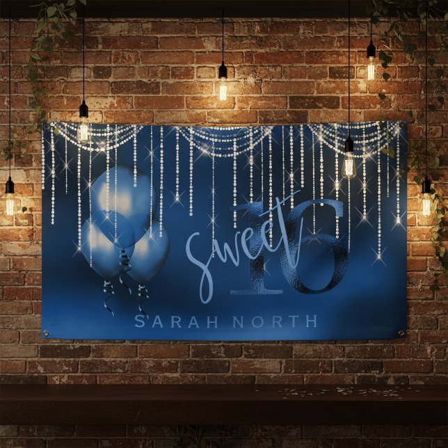 String Lights & Balloons Sweet 16 Dk Blue ID473 Banner (Creator Uploaded)