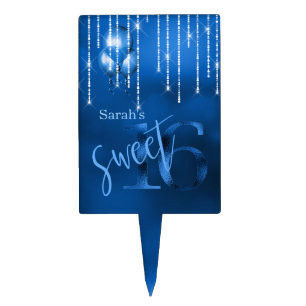 String Lights & Balloons Sweet 16 Dk Blue ID473 Cake Topper