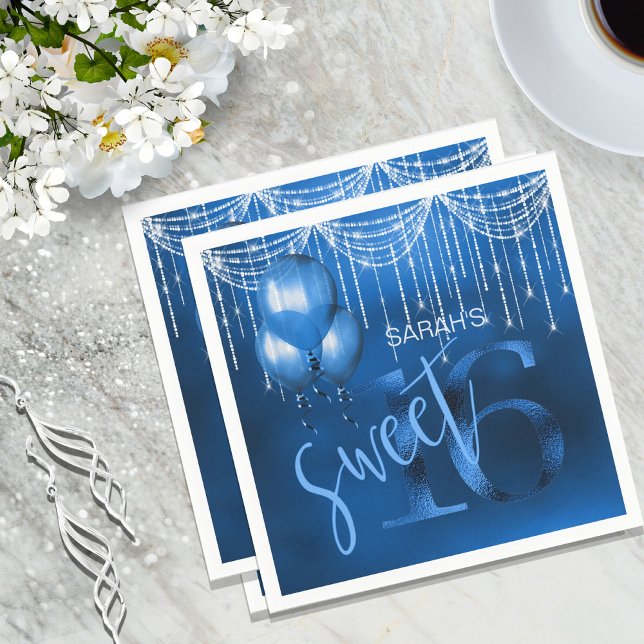 String Lights & Balloons Sweet 16 Dk Blue ID473 Napkins (Creator Uploaded)