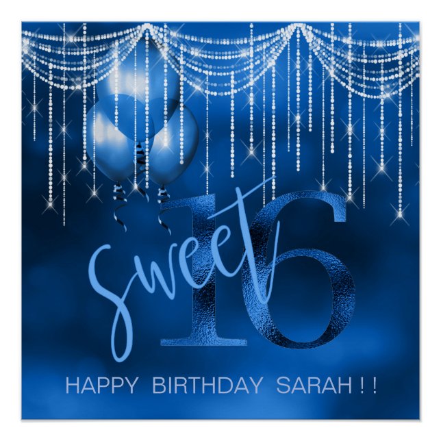 String Lights & Balloons Sweet 16 Dk Blue ID473 Poster (Front)