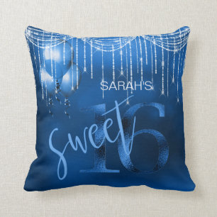 String Lights & Balloons Sweet 16 Dk Blue ID473 Throw Pillow