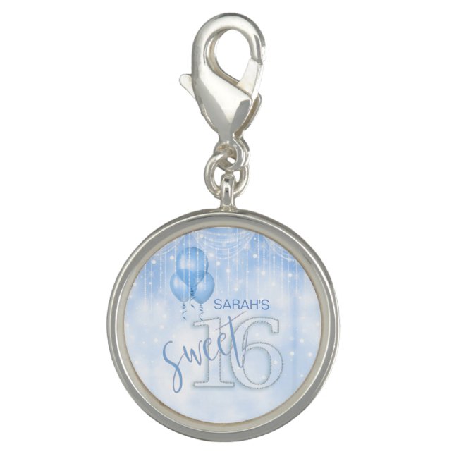 String Lights & Balloons Sweet 16 Lt. Blue ID473 Charm (Front)