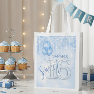 String Lights & Balloons Sweet 16 Lt. Blue ID473 Grocery Bag