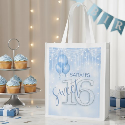 String Lights &amp; Balloons Sweet 16 Lt. Blue ID473 Grocery Bag