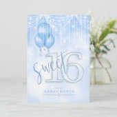String Lights & Balloons Sweet 16 Lt. Blue ID473 Invitation (Standing Front)