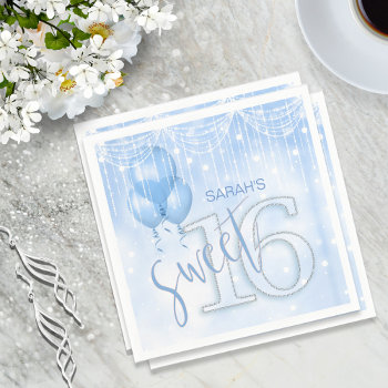 String Lights & Balloons Sweet 16 Lt. Blue Id473 Paper Napkins by arrayforhome at Zazzle