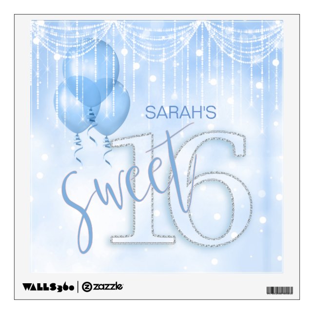 String Lights & Balloons Sweet 16 Lt. Blue ID473 Wall Decal (Front)