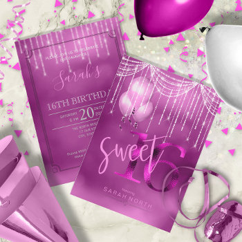 String Lights & Balloons Sweet 16 Orchid Id473 Invitation by arrayforcards at Zazzle