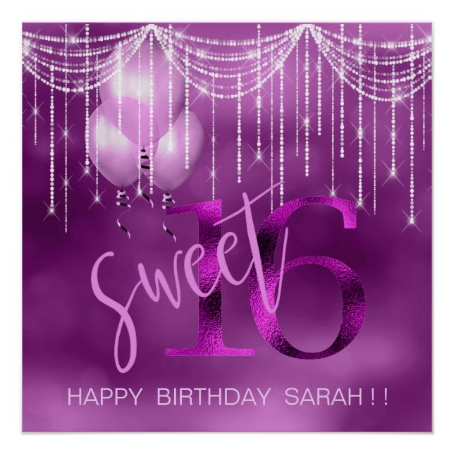 String Lights & Balloons Sweet 16 Orchid ID473 Poster (Front)