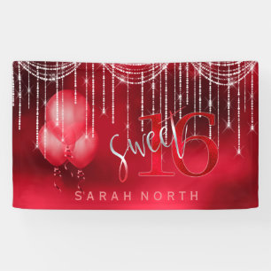 String Lights & Balloons Sweet 16 Red ID473 Banner