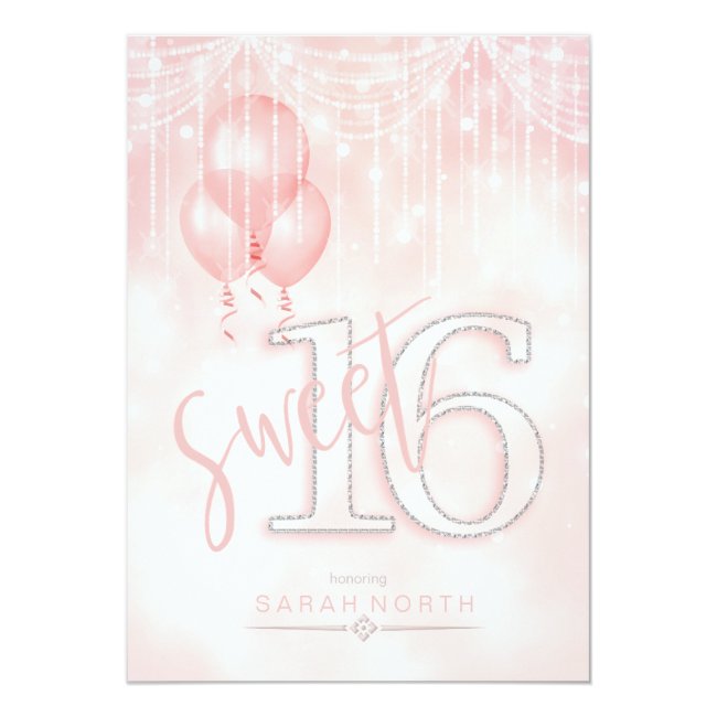 String Lights & Balloons Sweet 16 Rose Gold ID473