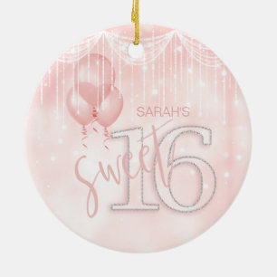 String Lights & Balloons Sweet 16 Rose Gold ID473 Ceramic Ornament