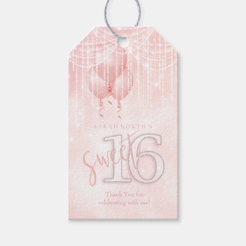 String Lights  Balloons Sweet 16 Rose Gold ID473 Gift Tags