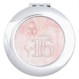 String Lights & Balloons Sweet 16 Rose Gold ID473 Makeup Mirror