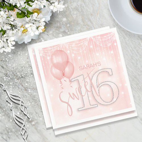 String Lights  Balloons Sweet 16 Rose Gold ID473 Napkins