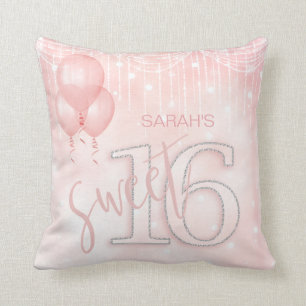 String Lights & Balloons Sweet 16 Rose Gold ID473 Throw Pillow