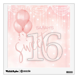String Lights & Balloons Sweet 16 Rose Gold ID473 Wall Sticker