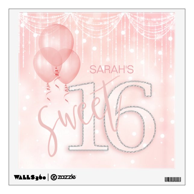String Lights & Balloons Sweet 16 Rose Gold ID473 Wall Sticker (Front)