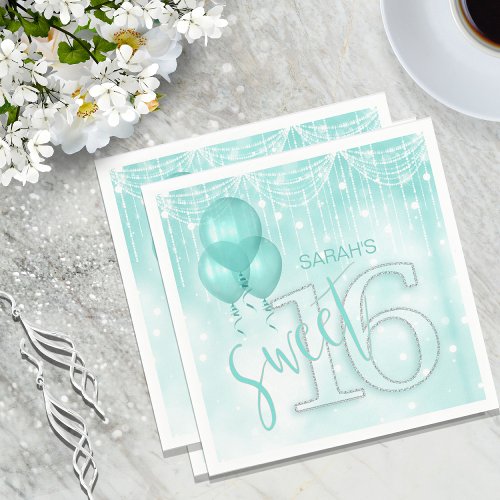 String Lights  Balloons Sweet 16 Teal ID473 Napkins