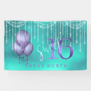 String Lights & Balloons Sweet 16 TealPurple ID473 Banner