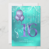String Lights & Balloons Sweet 16 TealPurple ID473 Invitation (Front)