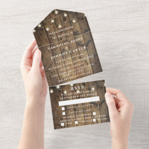 String Lights Barn Rustic Wood country All In One Invitation