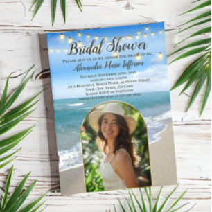 String Lights Beach Bridal Shower Arch Photo Invitation