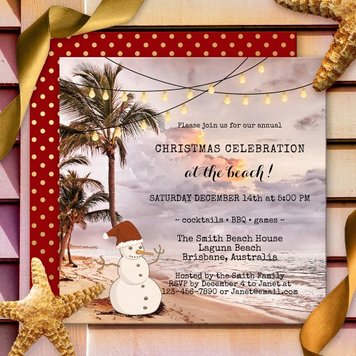 String Lights Beach Christmas Party Invitation