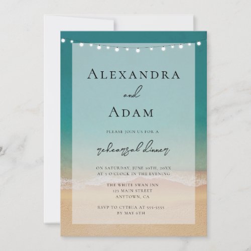 String Lights Beach Rehearsal Dinner Invitation