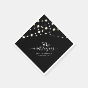 String Lights Black 50th Wedding Anniversary Napkins