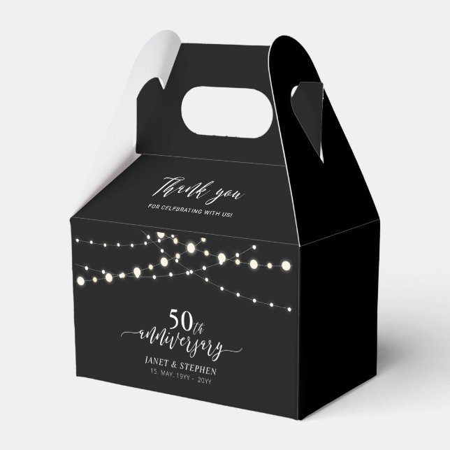 String Lights Black 50th Wedding Anniversary Party Favor Boxes (Front Side)