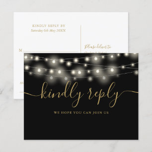 String Lights Black And Gold Song Request RSVP Invitation Postcard