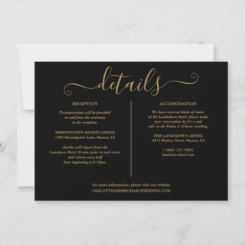 String Lights Black And Gold Wedding Details Info Invitation