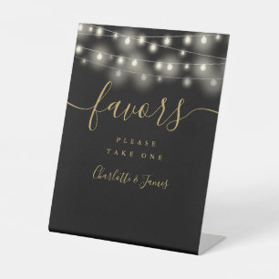 String Lights Black And Gold Wedding Favors Table Pedestal Sign