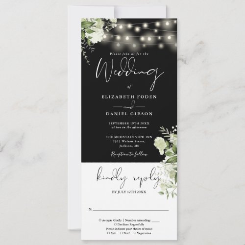 String Lights Black And White All In One Wedding Invitation