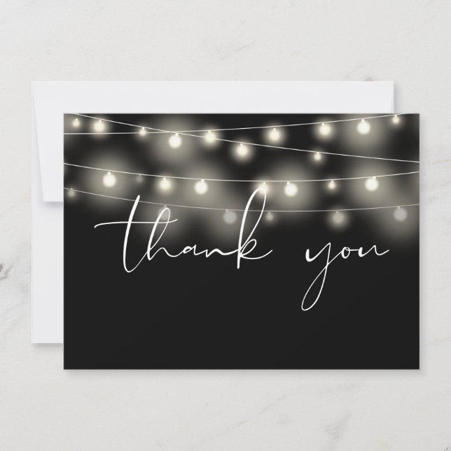 String Lights Black And White Script Calligraphy Thank You Card (Front)