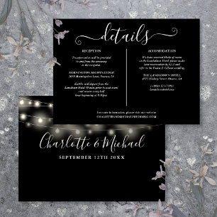 String Lights Black And White Wedding Details Info Invitation