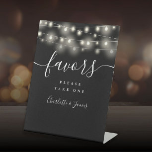 String Lights Black And White Wedding Favors Table Pedestal Sign