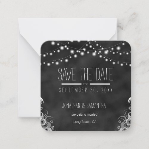 String Lights Black Chalkboard Save The Date Note Card